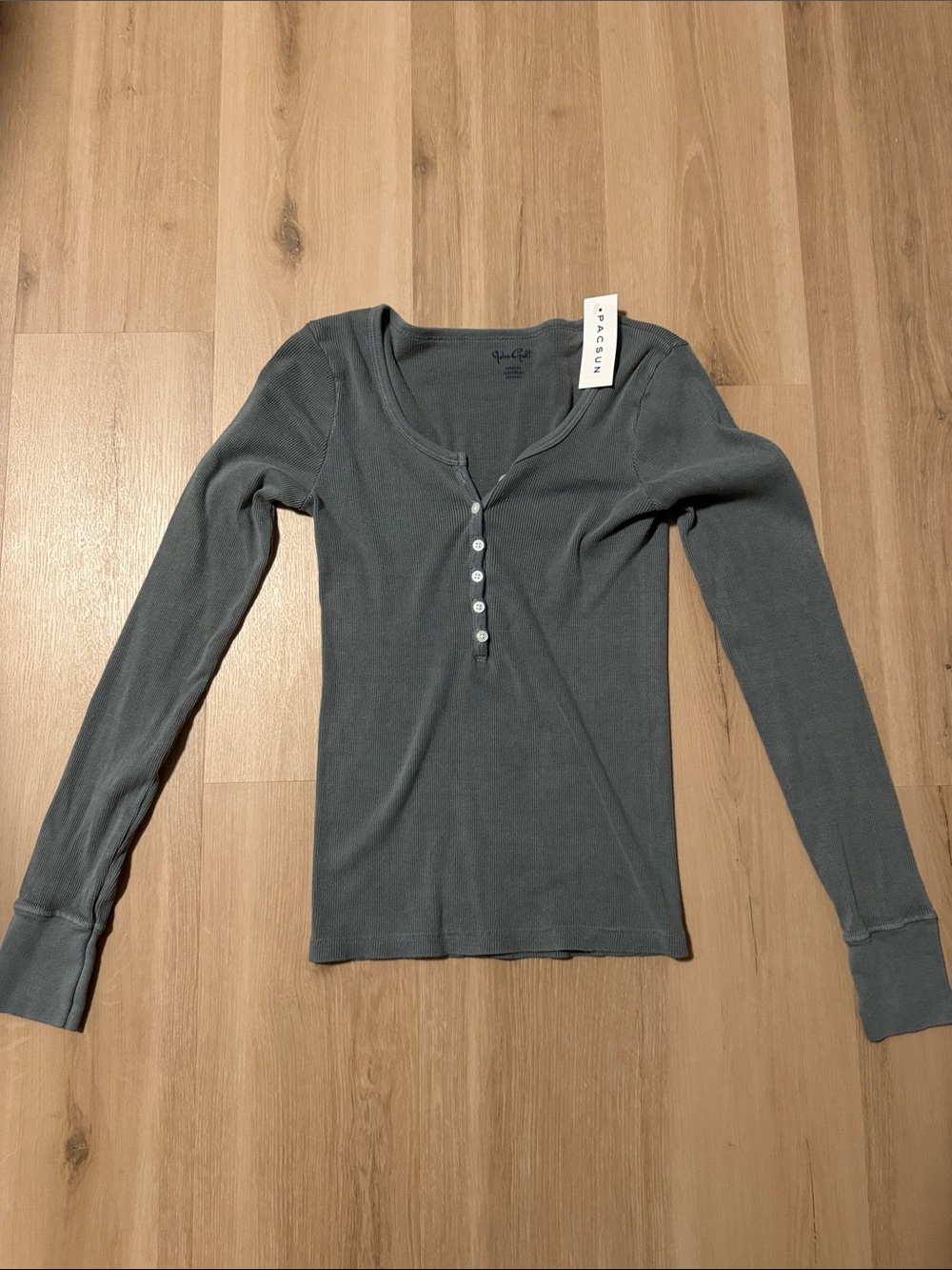 Brandy Melville Slate Blue Gray Ribbed Henley Long Sleeve
